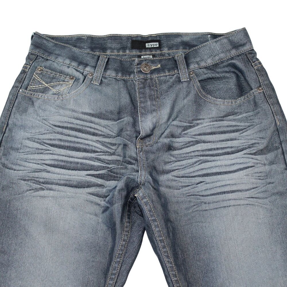 Hype Mens Sz 32 X 32 Medium Wash Denim Blue Jeans Straight Leg Decorated Pockets - Picture 10 of 15